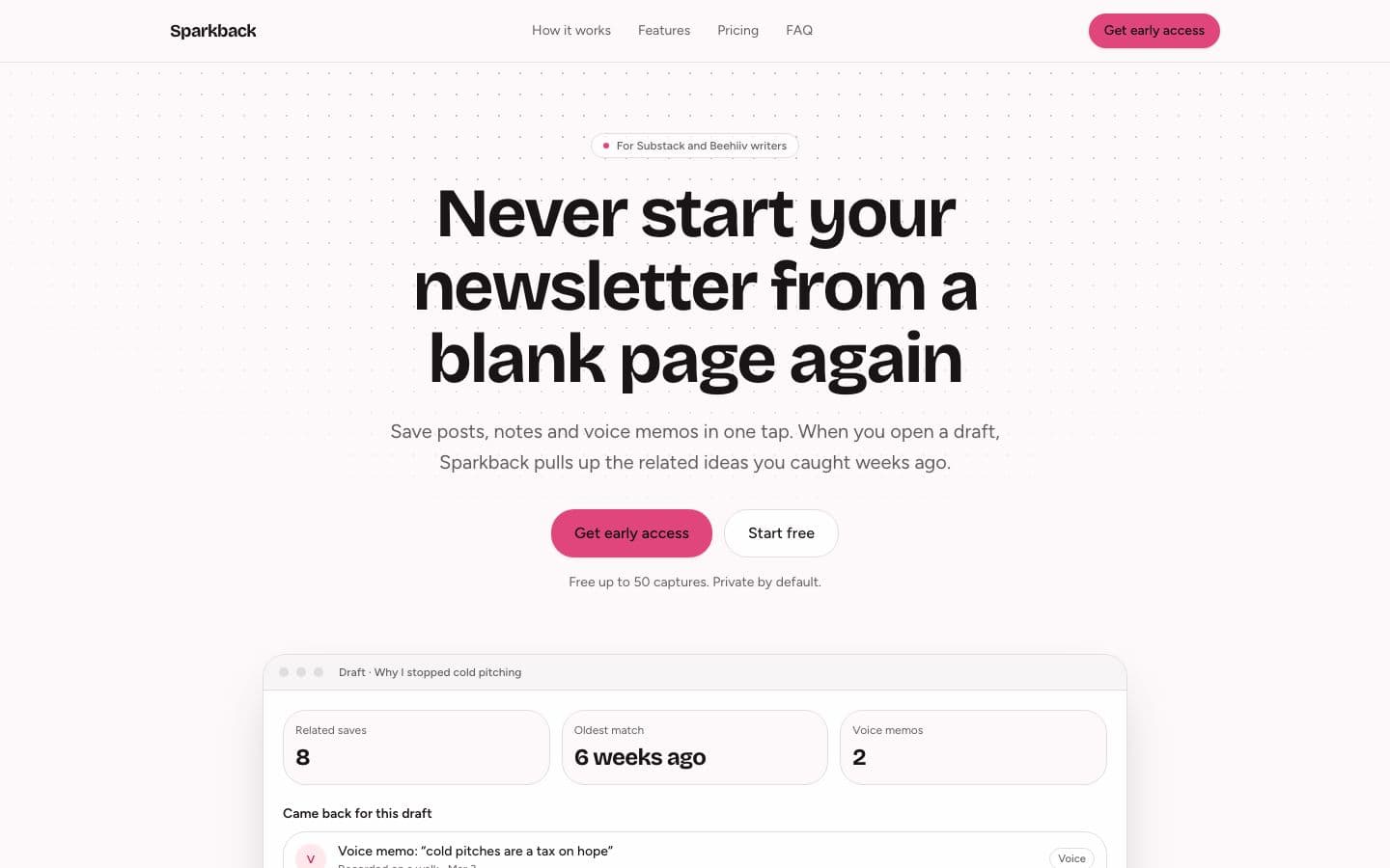 Sparkback landing page example for the Idea and Save Resurfacer idea, desktop