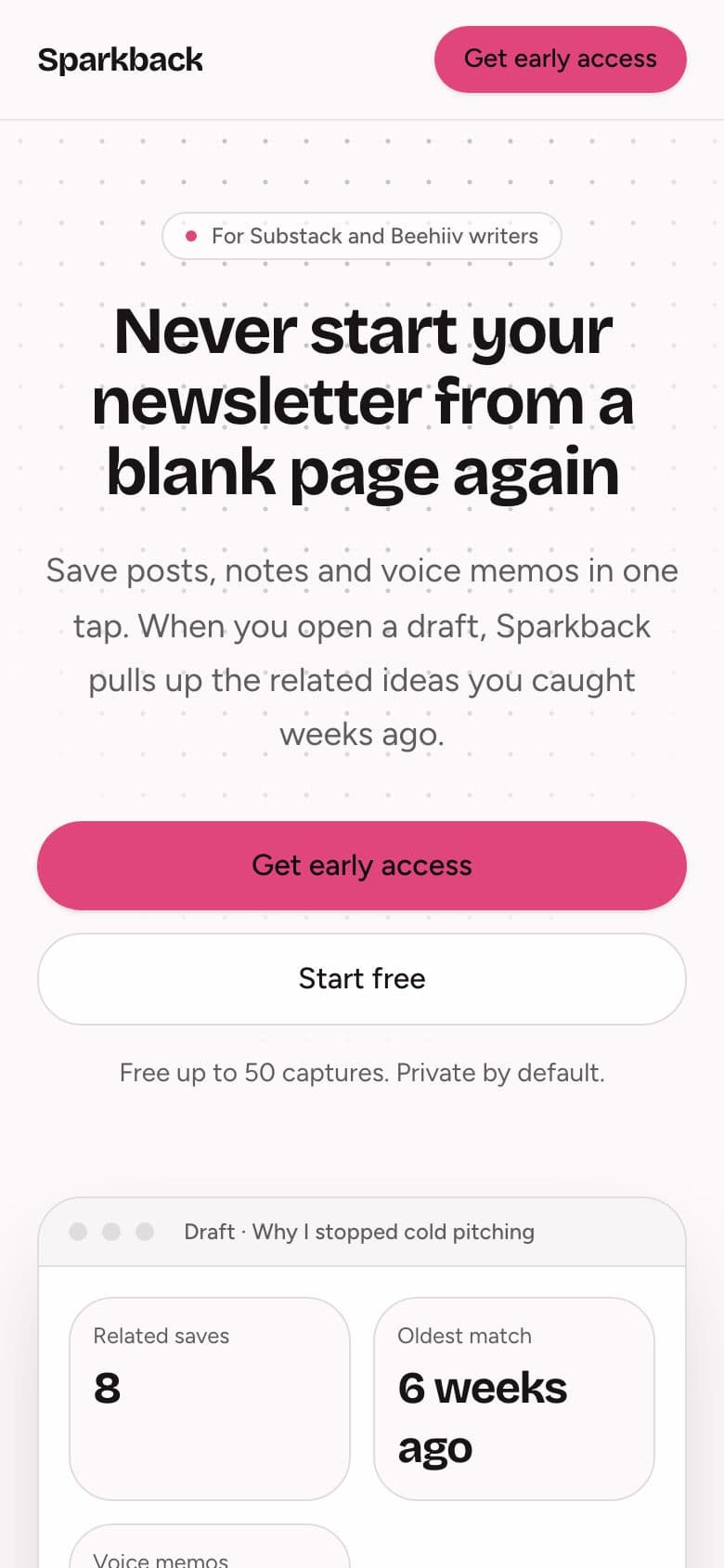 Sparkback landing page example for the Idea and Save Resurfacer idea, phone