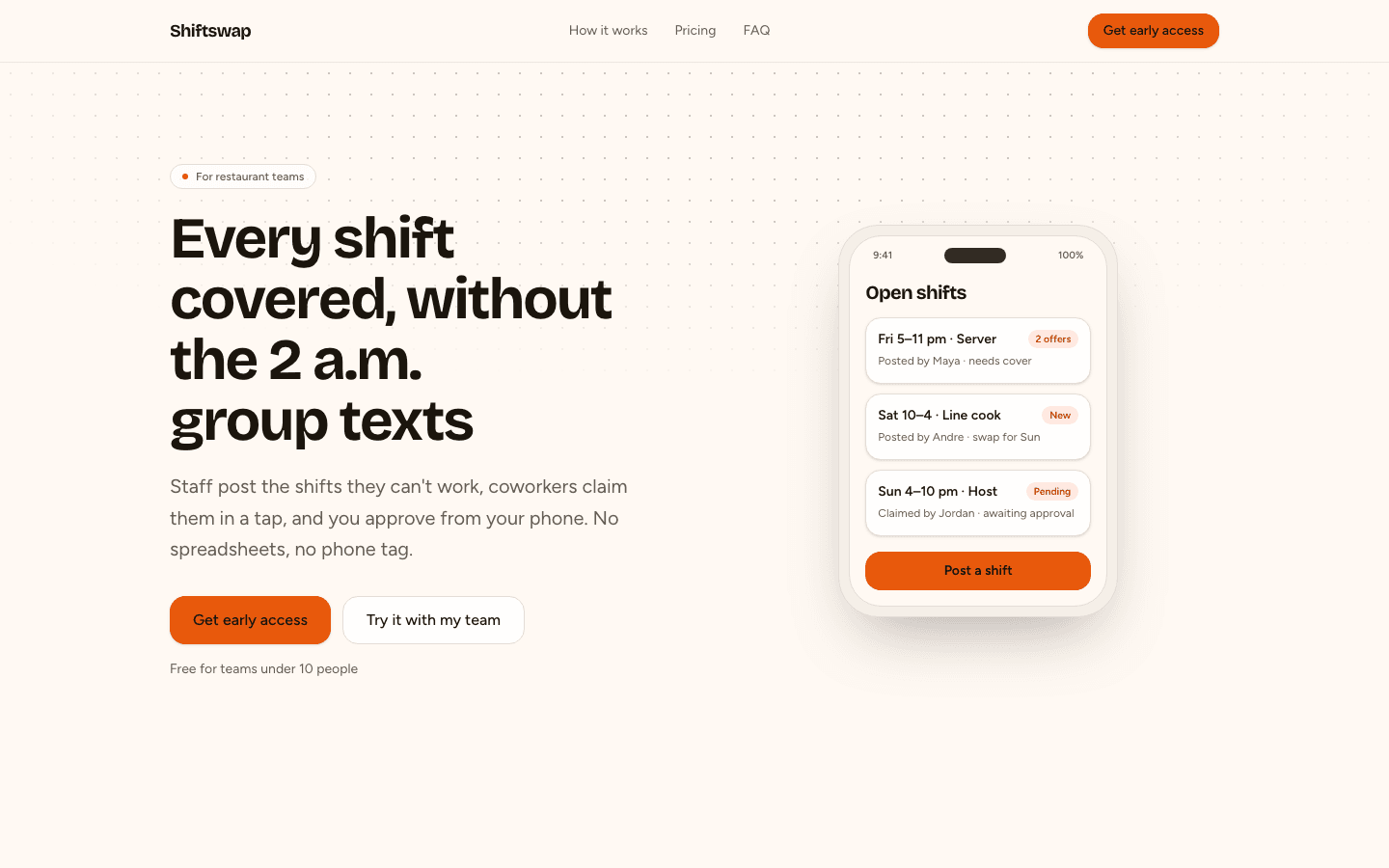 Shiftswap's landing page on a laptop